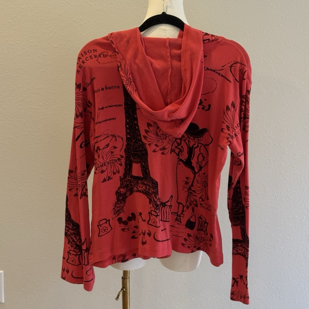 Vtg Womens Full Zip Hoodie Jacket Paris Graphic Print Bling Bead Rhinestone XL - Picture 5 of 9